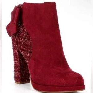 NEW Copper Key Curtsey Suede Tweed Booties Sz 8.5 Bow Detail